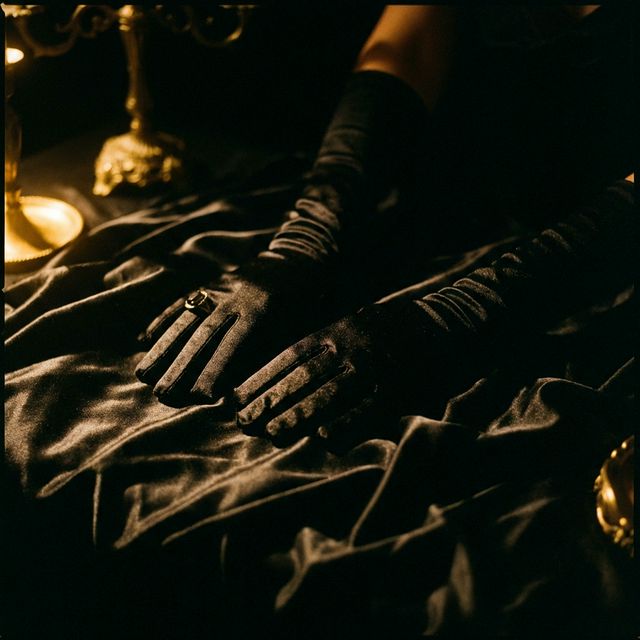 Atmosfera noir — seda negra e luzes douradas